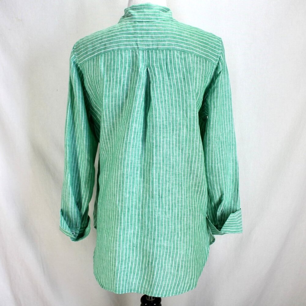 Talbots Linen Shirt Womens Size M Green White Stripe Long Sleeve Button Front - Picture 5 of 8